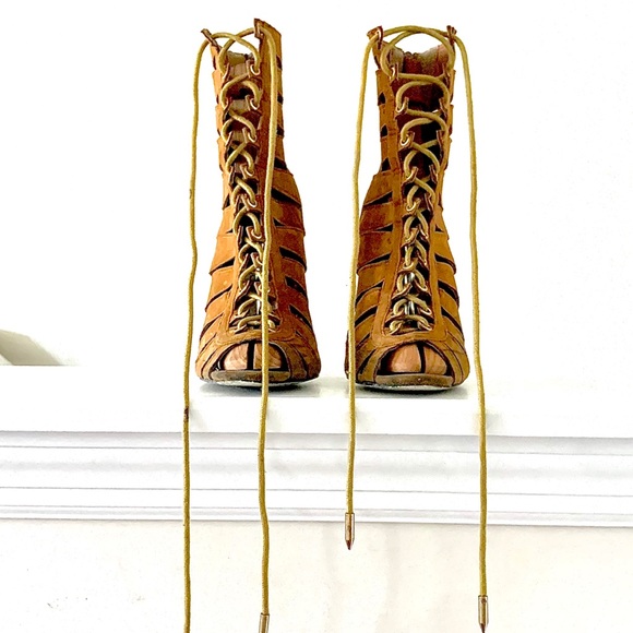 Fashion Nova Shoes - tan suede lace-up heels